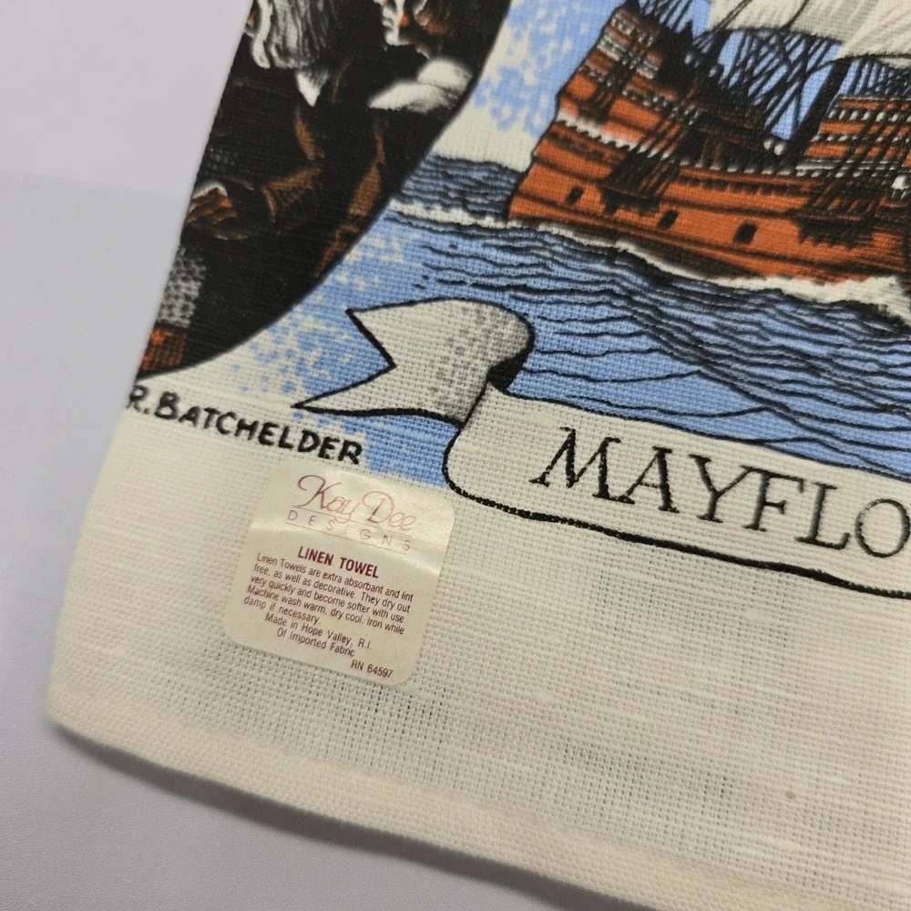 Vintage Kay Dee Stevens Linen‎ Souvenir Towels Plymouth MA Pennsylvania Set of 2